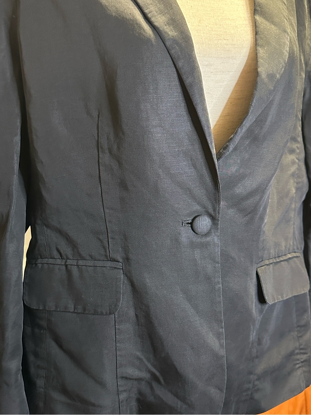 FRAME Black Linen Blend Blazer Size 12 Lightweight Tailored Minimalist Jacket - Picture 3 of 12